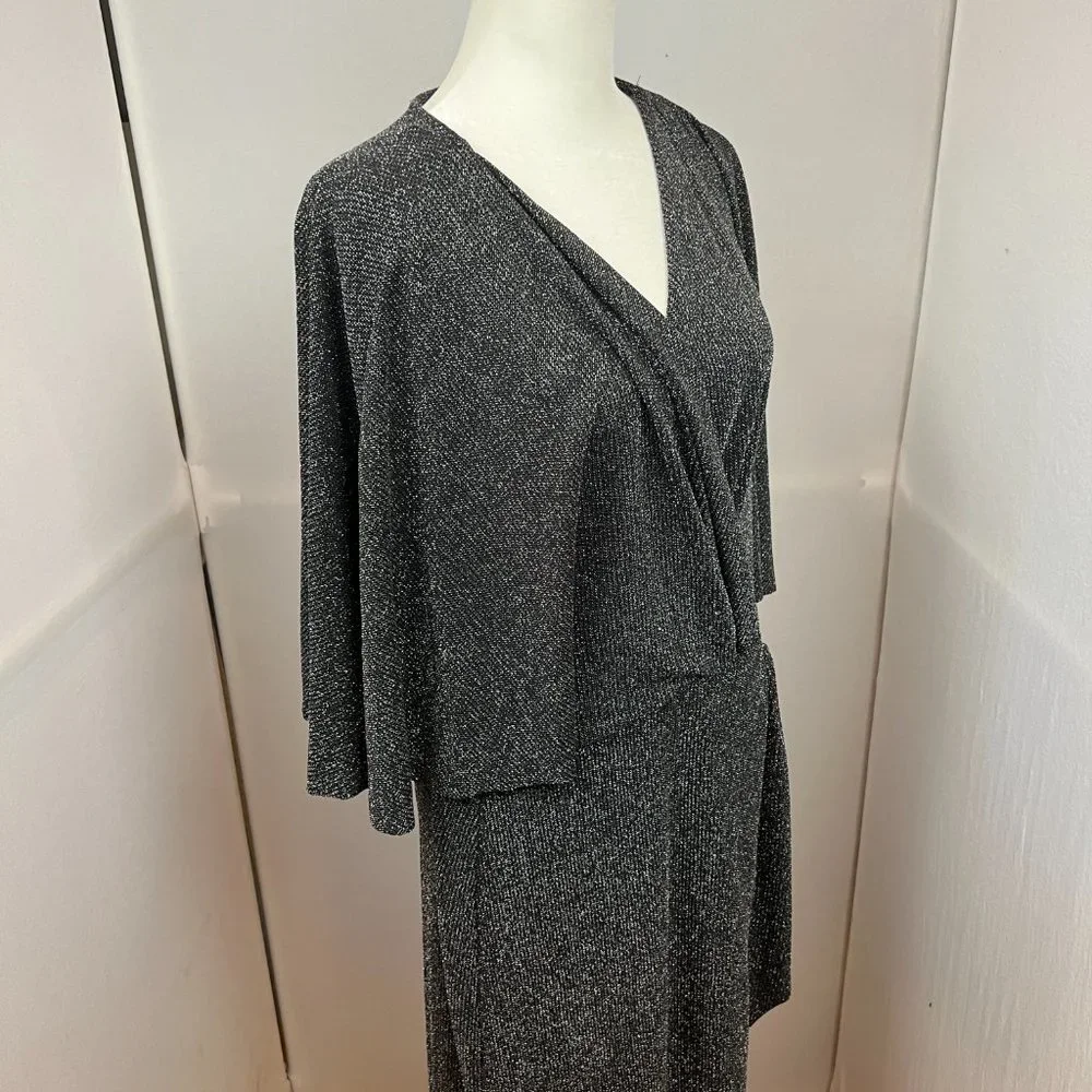 Umgee Shimmer Silver Tinsel Knot Faux Wrap Midi Party Dress SZ‎ 1XL